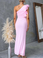 One-shoulder Floral Trim Sleeveless Maxi Dress (20)