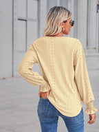 V-neck Eyelet Flounce Sleeve Blouse (2)