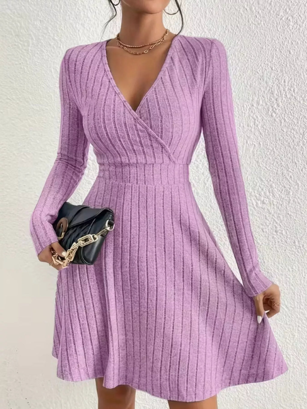 Ribbed Knit Wrap Mini Dress (24)