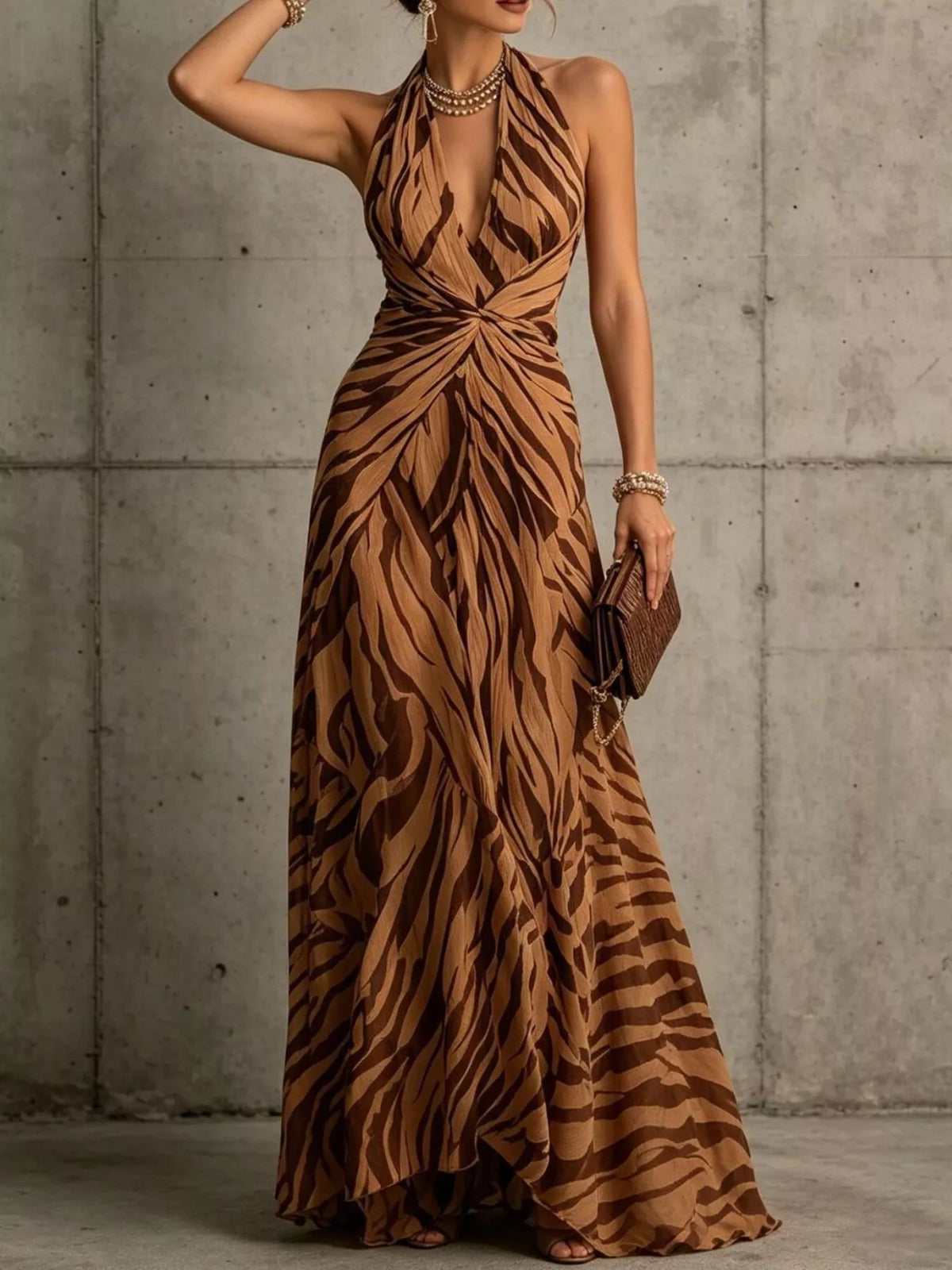 Halter Neck Ruched Maxi Dress (8)