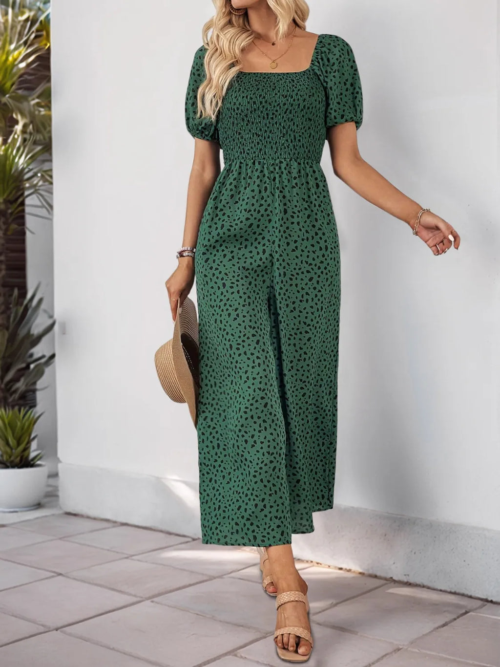 Printed Square Neck Puff Sleeve Jumpsuit (7)