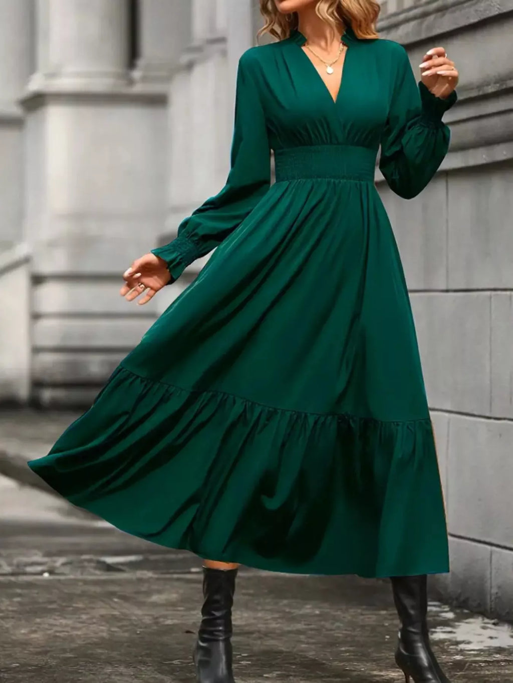 Surplice Long Sleeve Tiered Midi Dress (8)