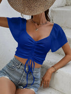 Drawstring Short Sleeve Crop Top (24)