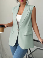 One Button V-neck Blazer Vest Coat (6)
