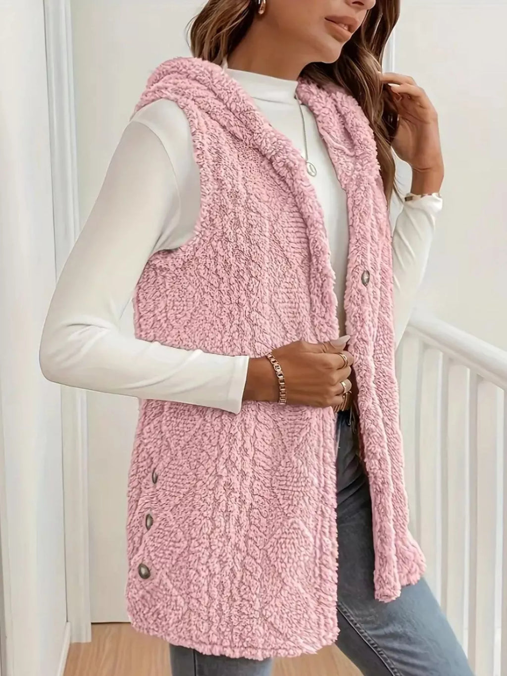 Hooded Button-up Sherpa Vest Coat (12)
