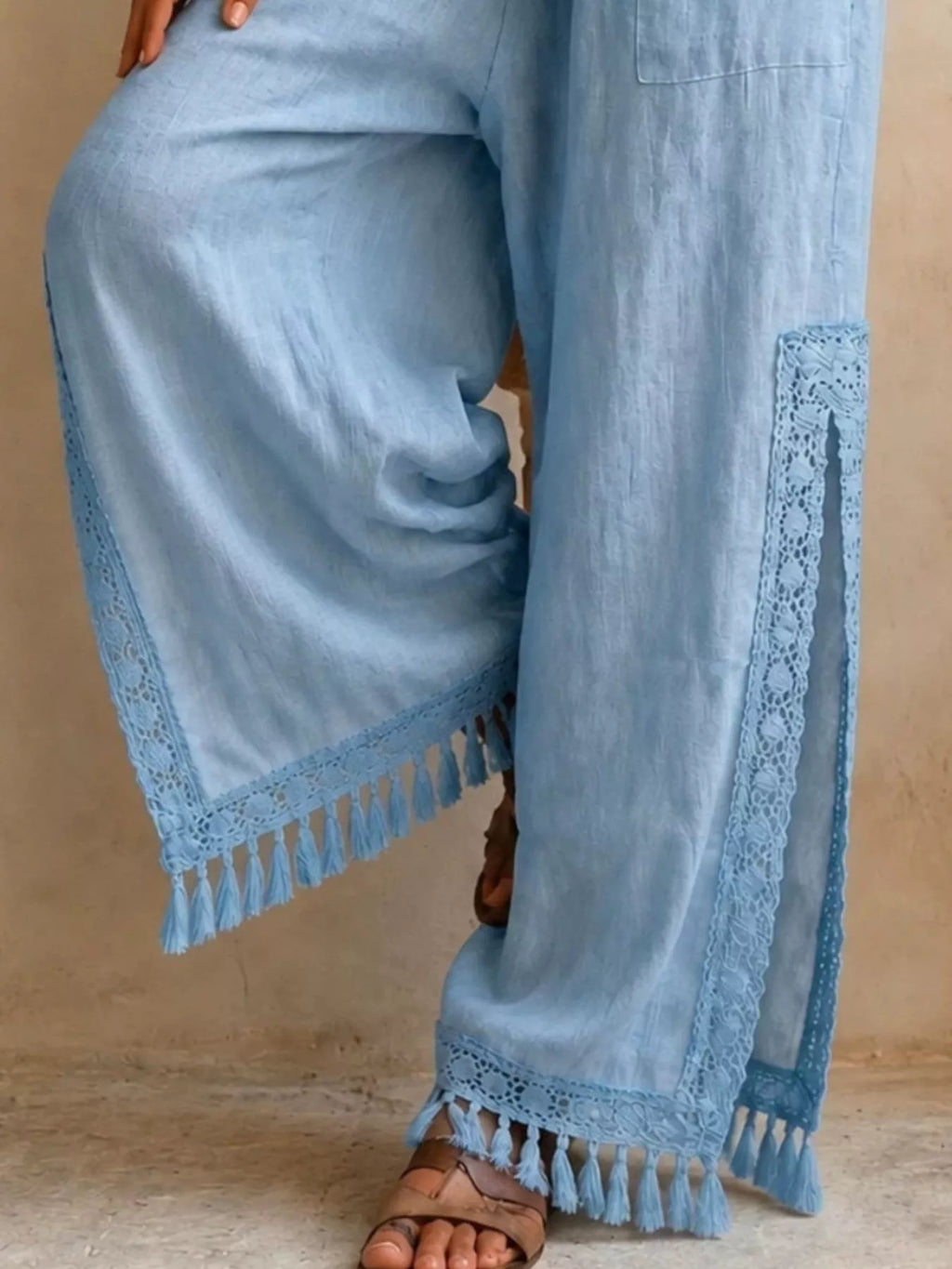 Lace Detail Slit Wide Leg Pants (3)