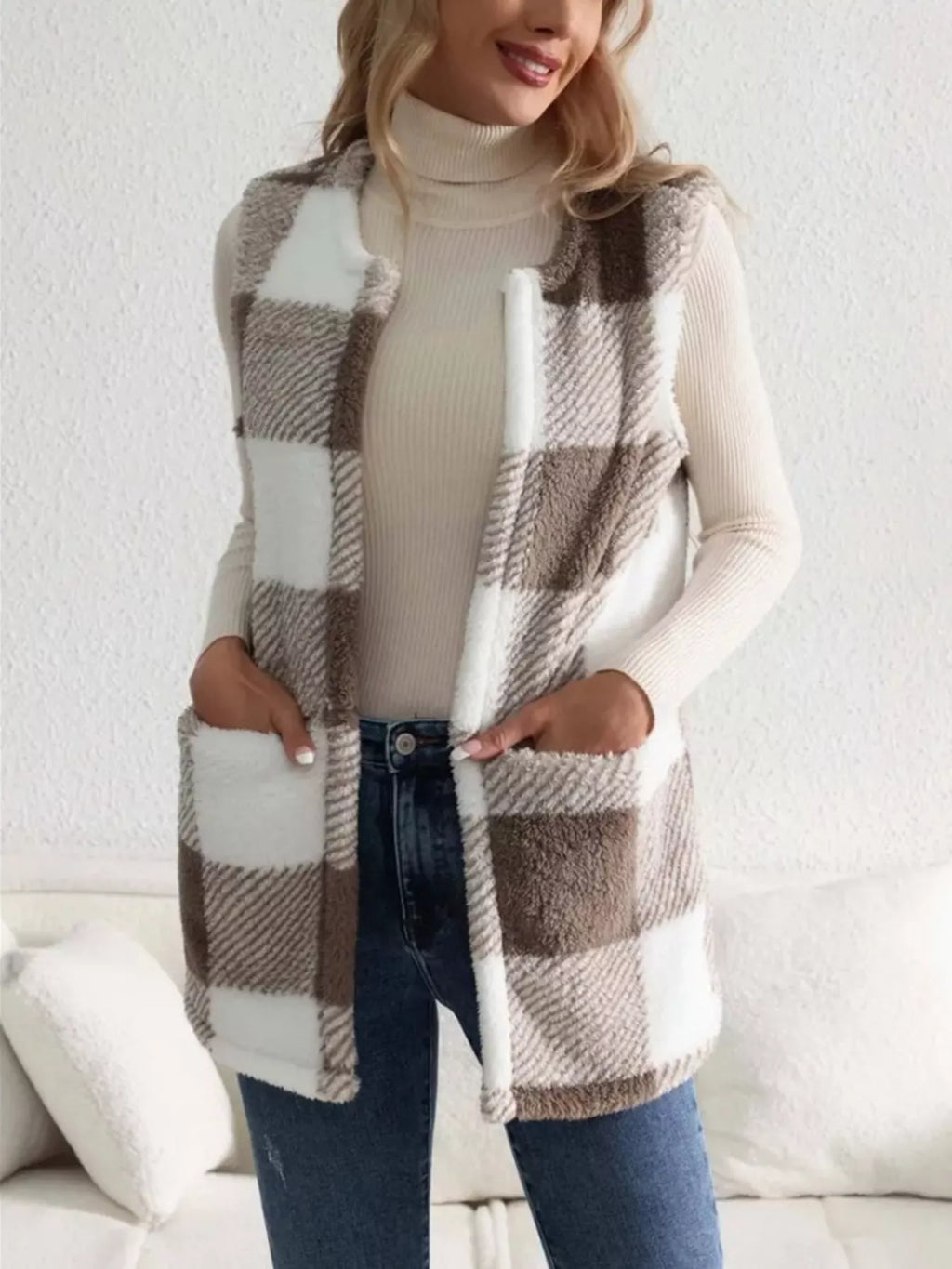 Cozy Plaid Sherpa Vest Coat (6)