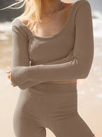 Scoop Neck Long Sleeve Top Shorts Set (20)