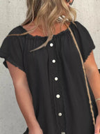 Full Size Off-shoulder Button-down Frayed Denim Dress Plus (6)