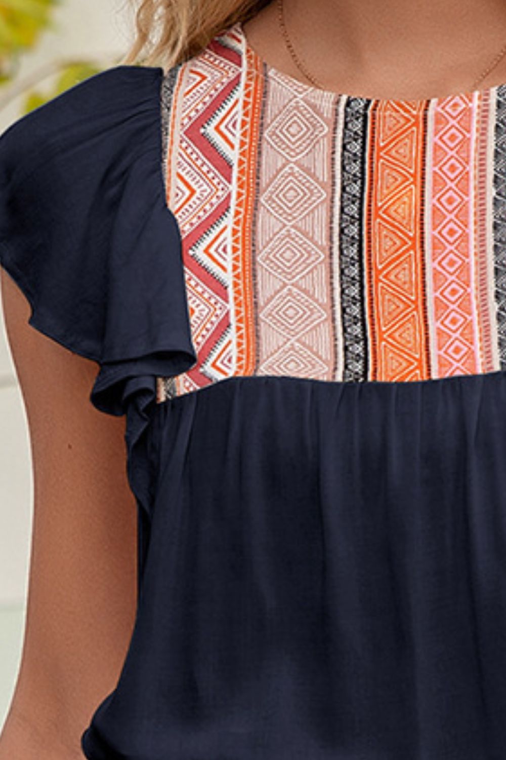 Contrast Print Butterfly Sleeve Top (12)