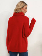 Slit Turtleneck Dropped Shoulder Sweater (8)