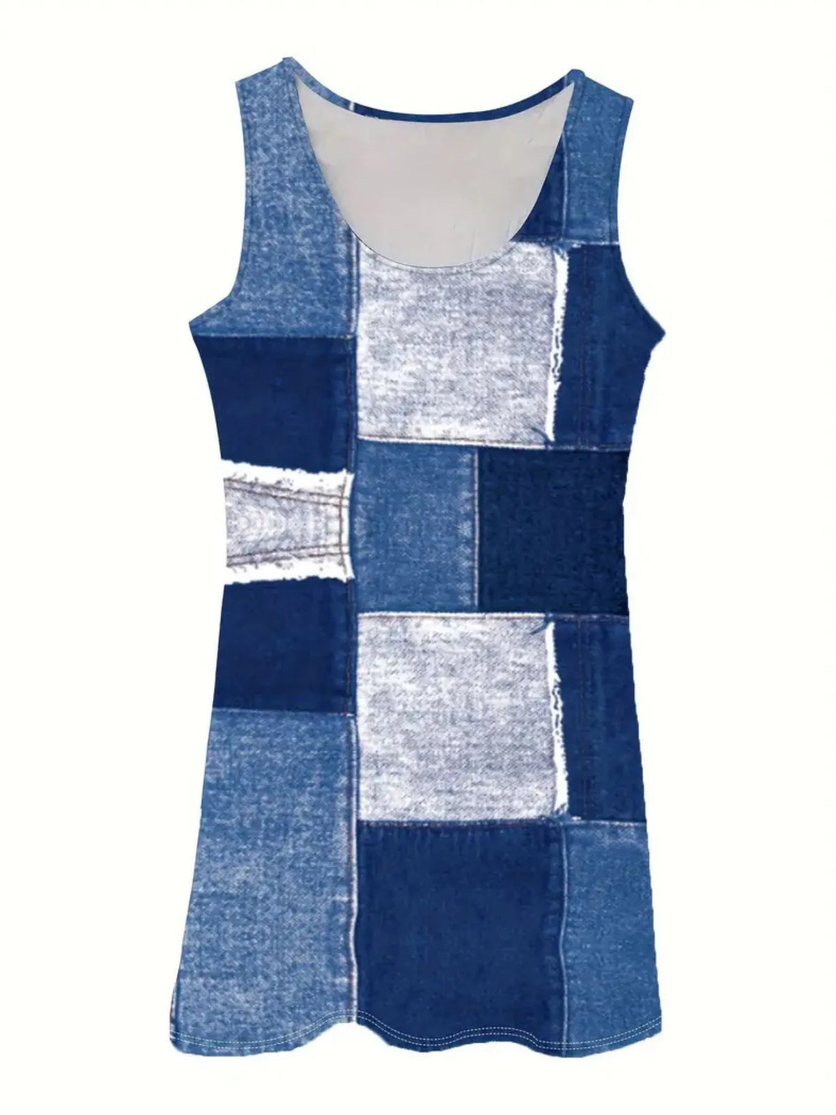 Patchwork Scoop Neck Denim Tank Dress (8)