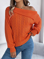 Off-shoulder Cable Knit Sweater (12)