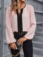 Contrast Notched Long Sleeve Blouse (13)