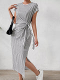 Striped Tie-waist Midi Dress