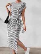 Striped Tie-waist Midi Dress