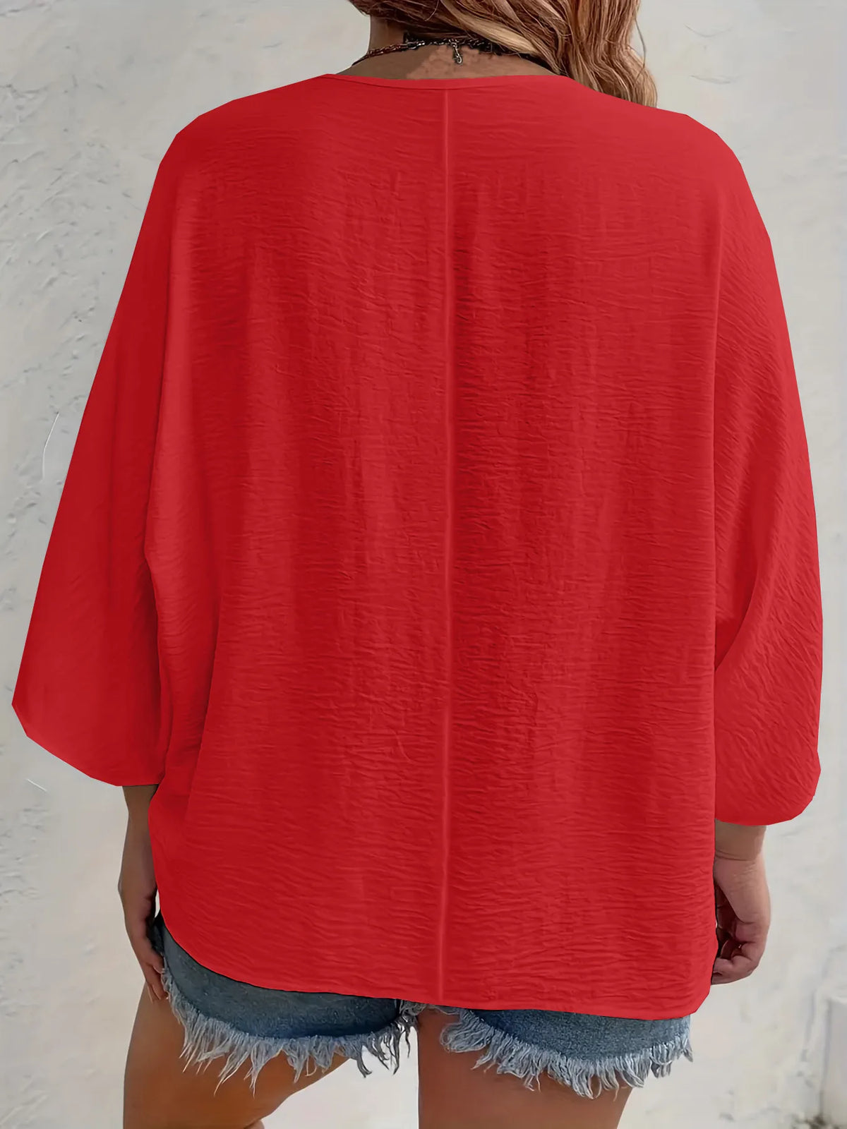 Full Size Casual V-neck Button Down Relaxed Fit Blouse Plus (20)