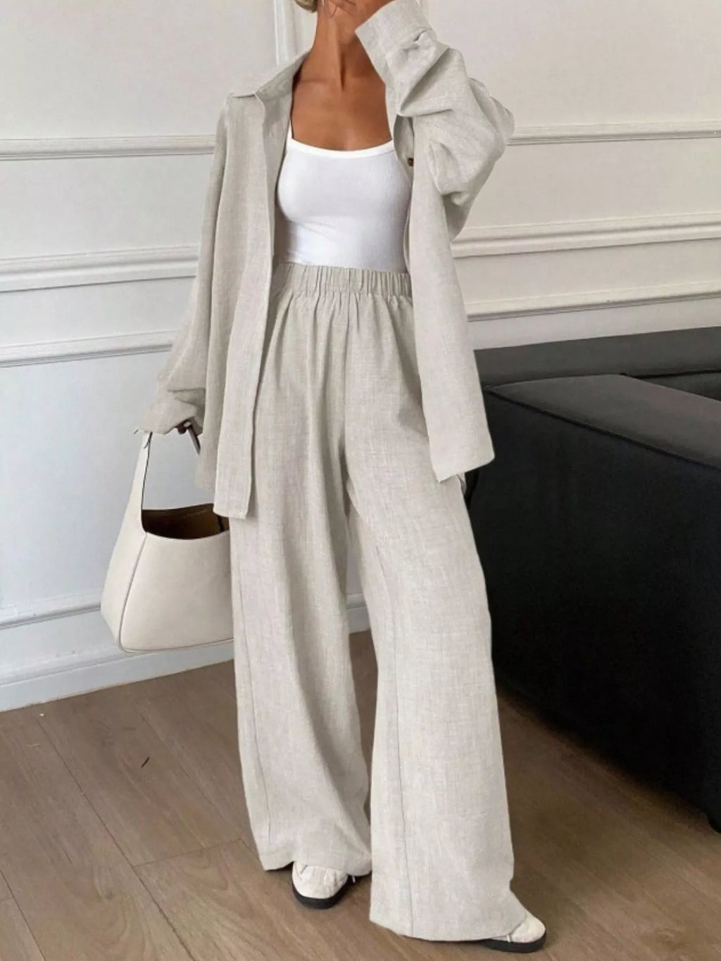 Button-down Shirt Wide-leg Pants Set (2)