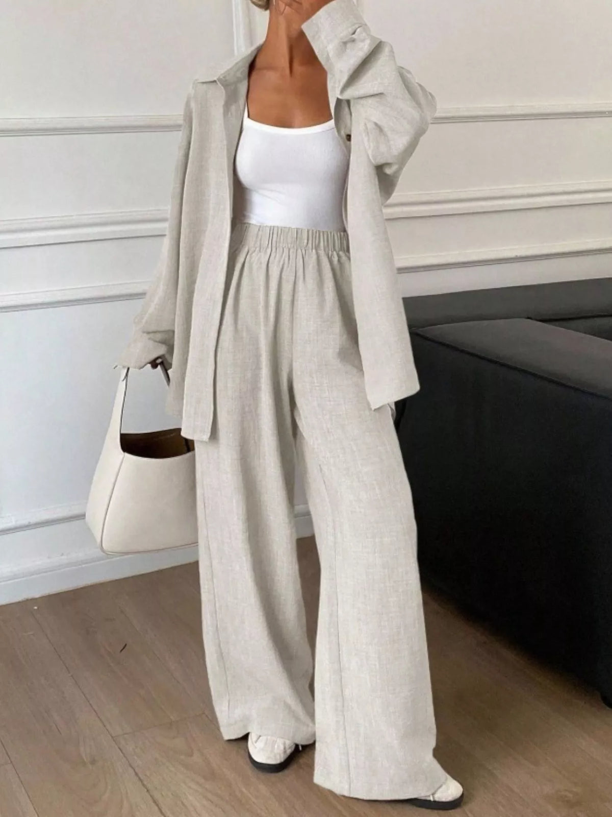 Button-down Shirt Wide-leg Pants Set (2)