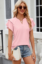 Eyelet Notched Flutter Sleeve T-shirt (7)