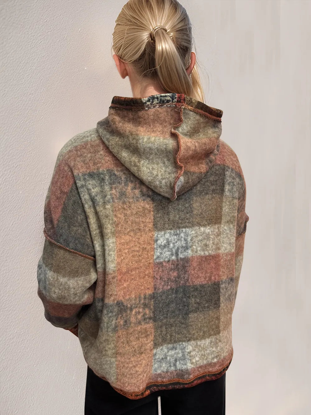 Full Size Plaid Dropped Shoulder Fleece Hoodie Plus (4)