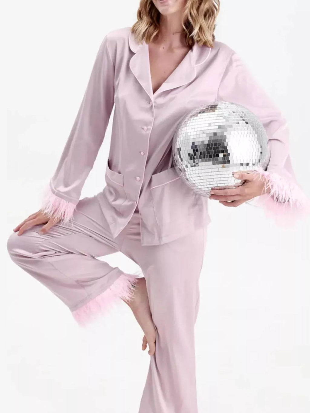 Silky Button Up Top Pants Lounge Set