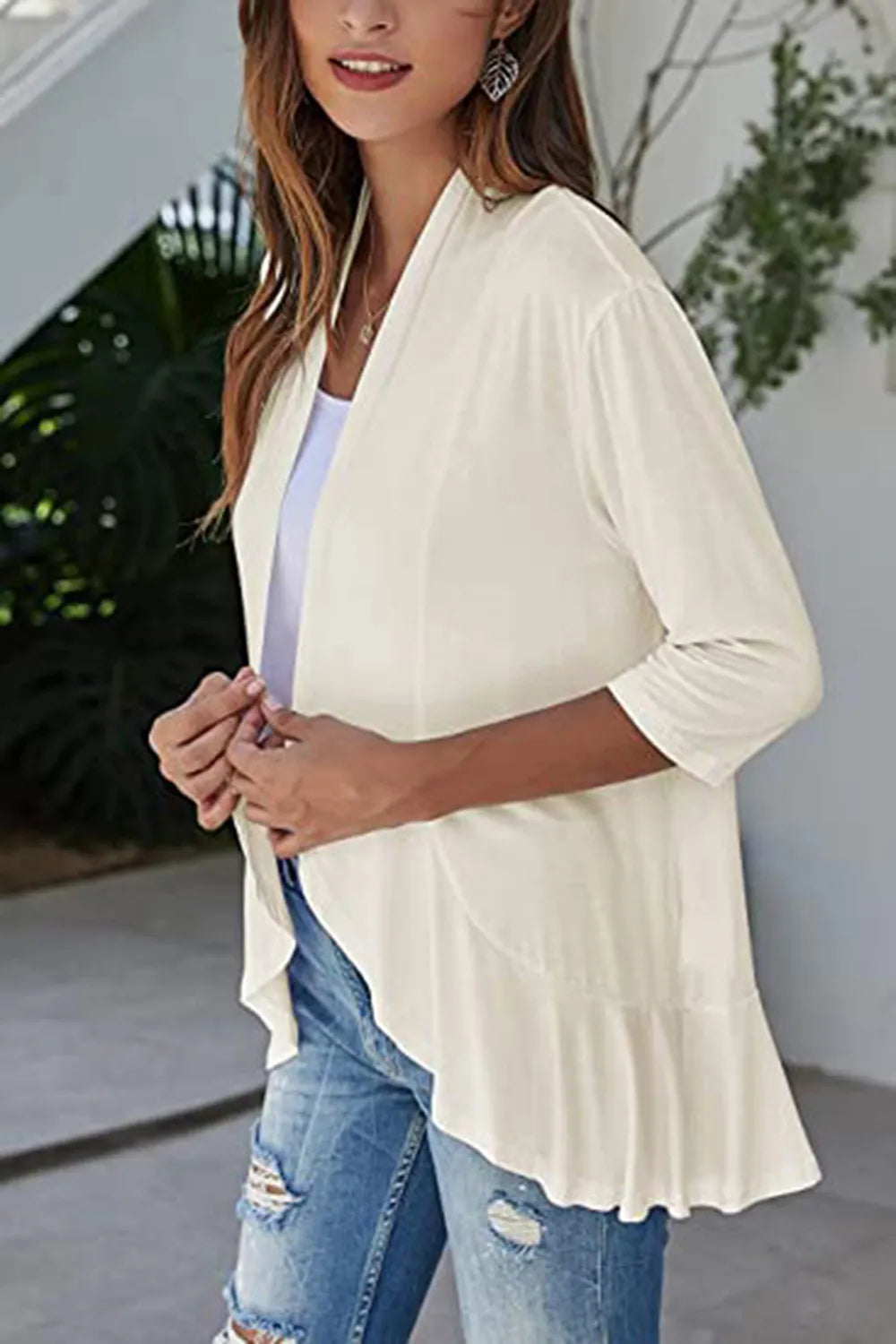 Open Front Three-quarter Sleeve Cardigan (20)