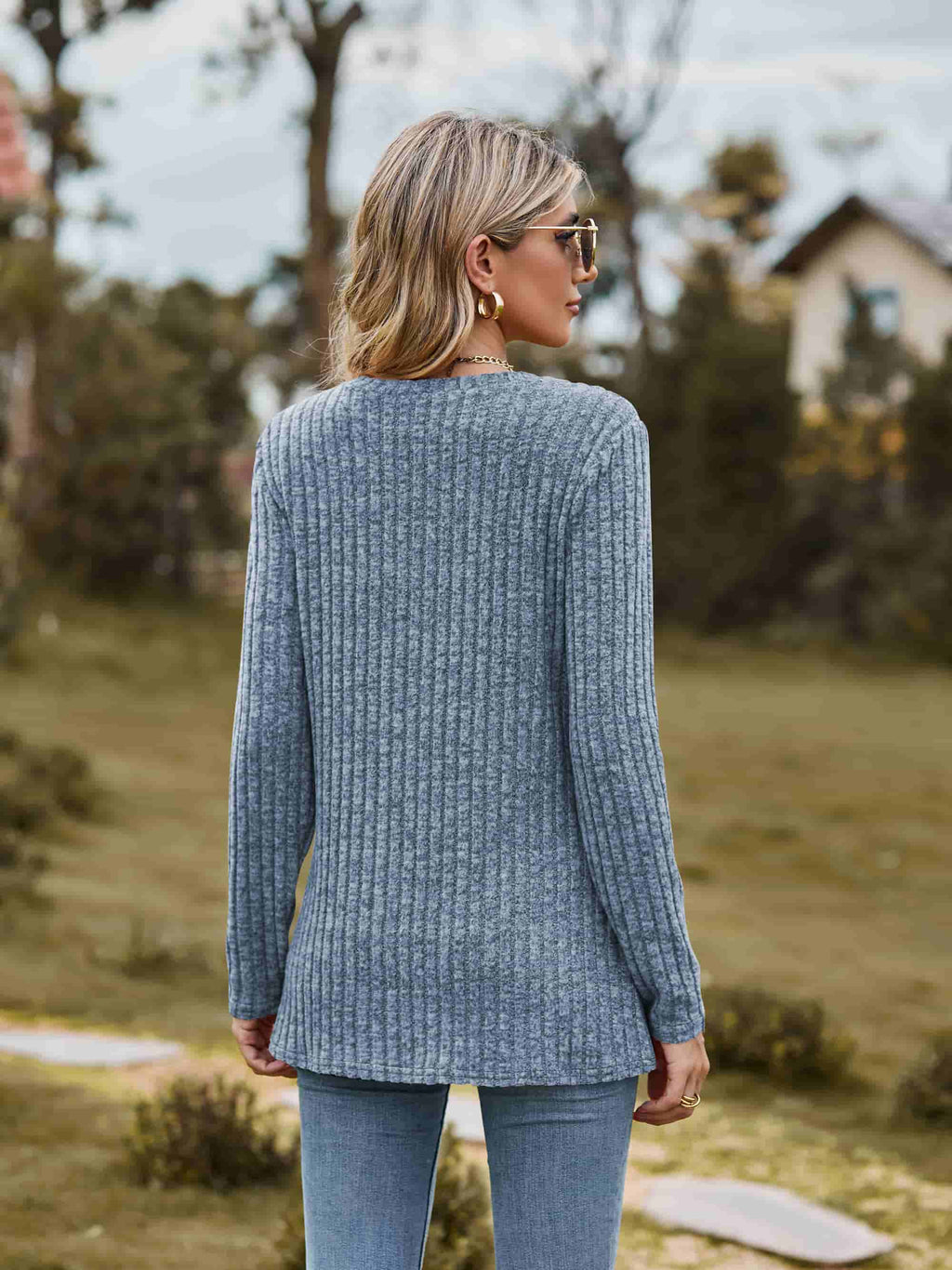 Ribbed Round Neck Long Sleeve Tee (16)