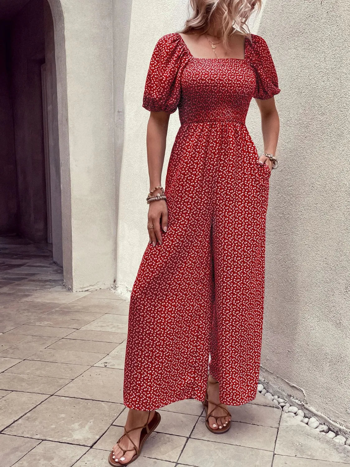 Printed Square Neck Puff Sleeve Jumpsuit (9)