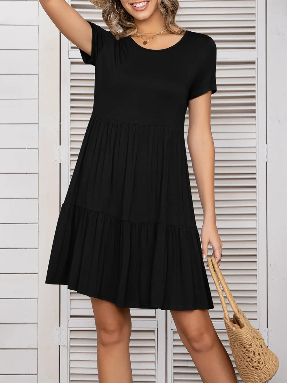 Round Neck Short Sleeve Mini Tee Dress (27)