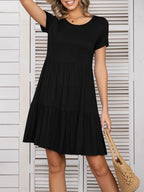 Round Neck Short Sleeve Mini Tee Dress (27)