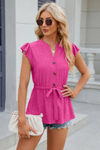 Eyelet Notched Cap Sleeve Blouse (8)