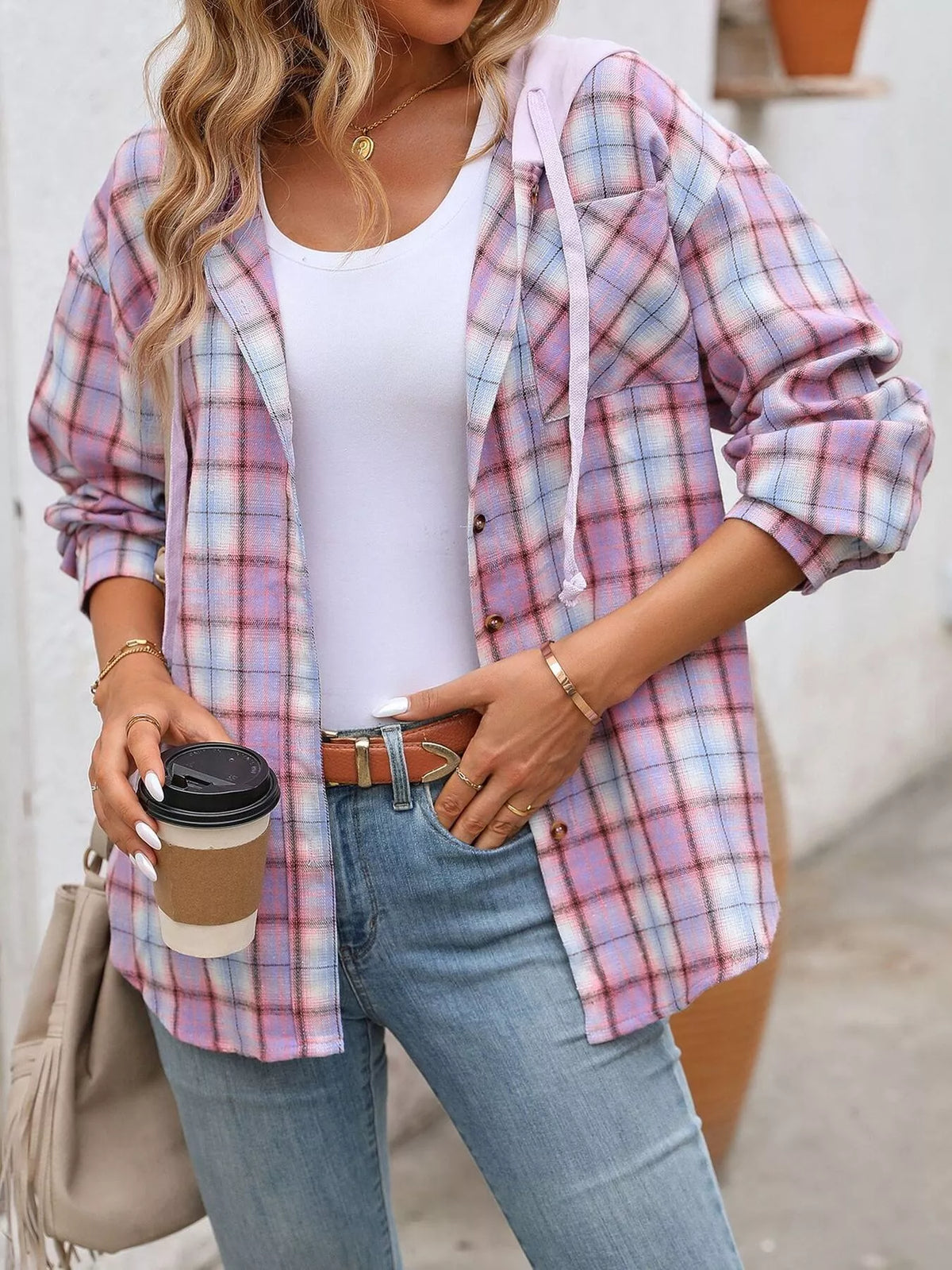Hooded Plaid Button-up Shirt (17)