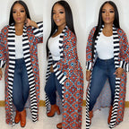 Casual Striped Pattern Printed Long Sleeve Coat Dress photo 6