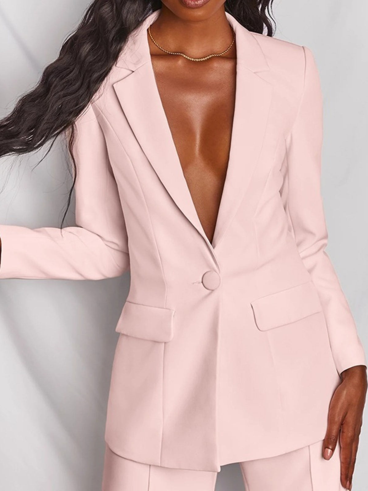 Full Size One Button Blazer Wide-leg Pants Set Plus (2)