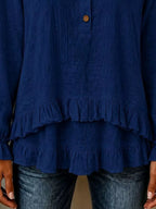 V-neck Long Sleeve Button Detail Ruffled Hem Blouse (6)