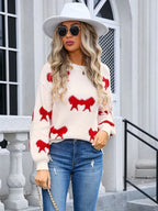 Bow Round Neck Dropped Shoulder Sweater (5)