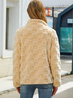 Fuzzy Checkered Zip Up Jacket (5)