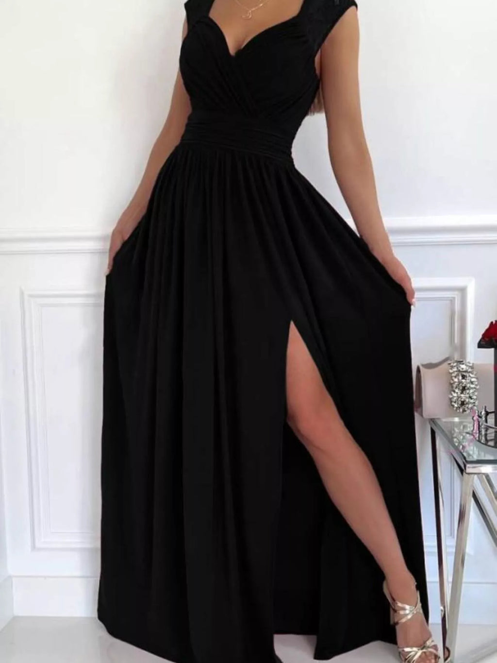 High Slit Lace Detail Maxi Dress (17)