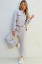 Textured Long Sleeve Top Drawstring Pants Set (3)