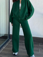 Baseball Collar Zip Up Top Drawstring Paants Set (18)