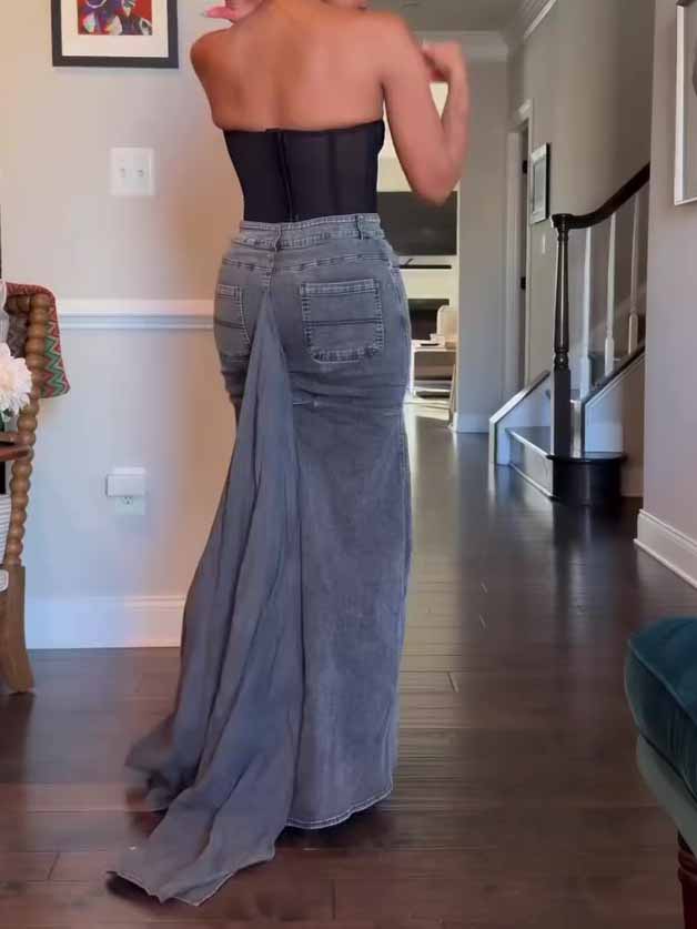 Denim Bodycon Maxi Skirt variant CJQZ238207301AZ|CJQZ238207302BY|CJQZ238207303CX|CJQZ238207304DW|CJQZ238207305EV