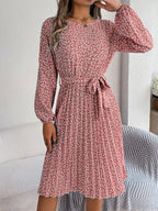 Ditsy Floral Tie Waist Pleated Dress (8)