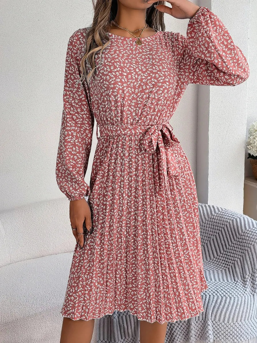 Ditsy Floral Tie Waist Pleated Dress (8)