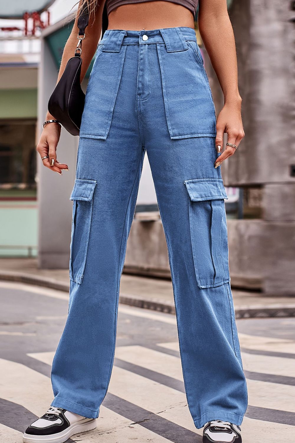 Buttoned High Waist Loose Fit Jeans (7)
