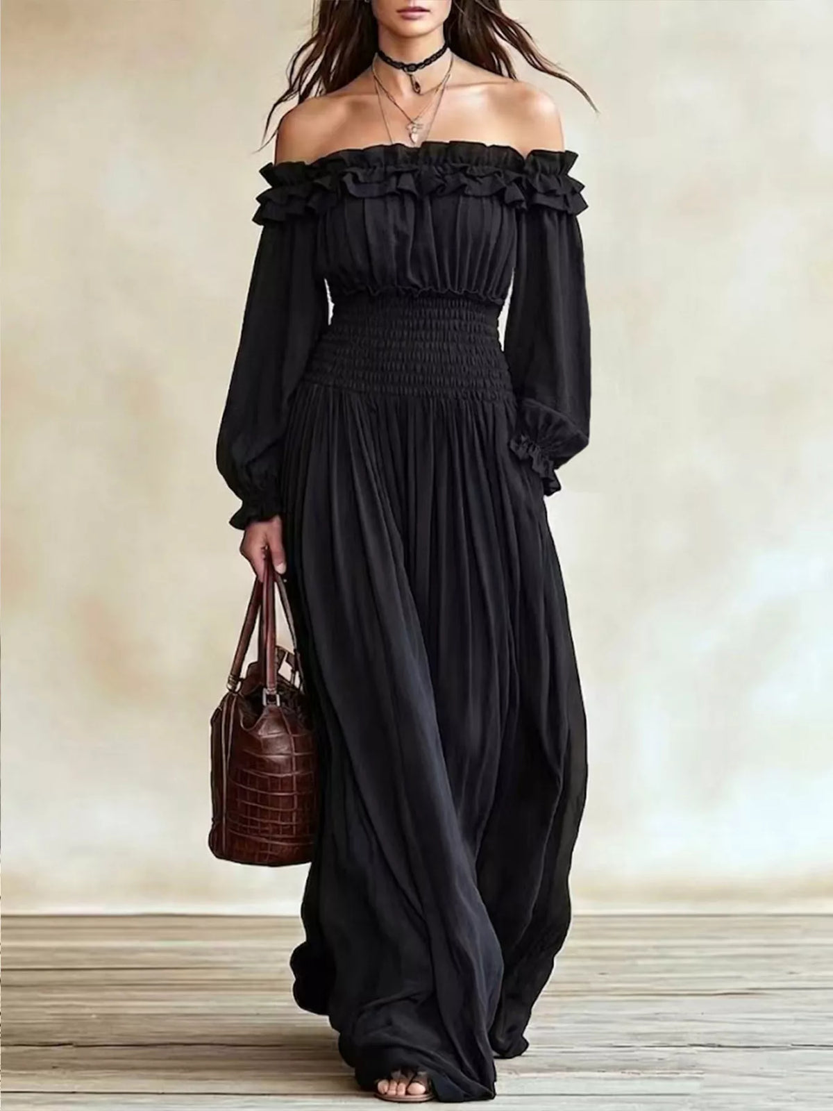 Full Size Off-shoulder Ruffled Maxi Dress Smocked Waist Plus (4)
