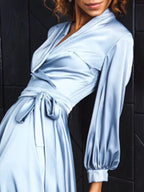 Satin Surplice Long Sleeve Mini Dress (12)