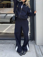 Contrast Side Stripe Zip Up Top Pants Set (12)