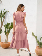 Tiered Ruffled V-neck Cap Sleeve Dress (14)