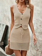 Crochet Knit Vest Skirt Set (3)